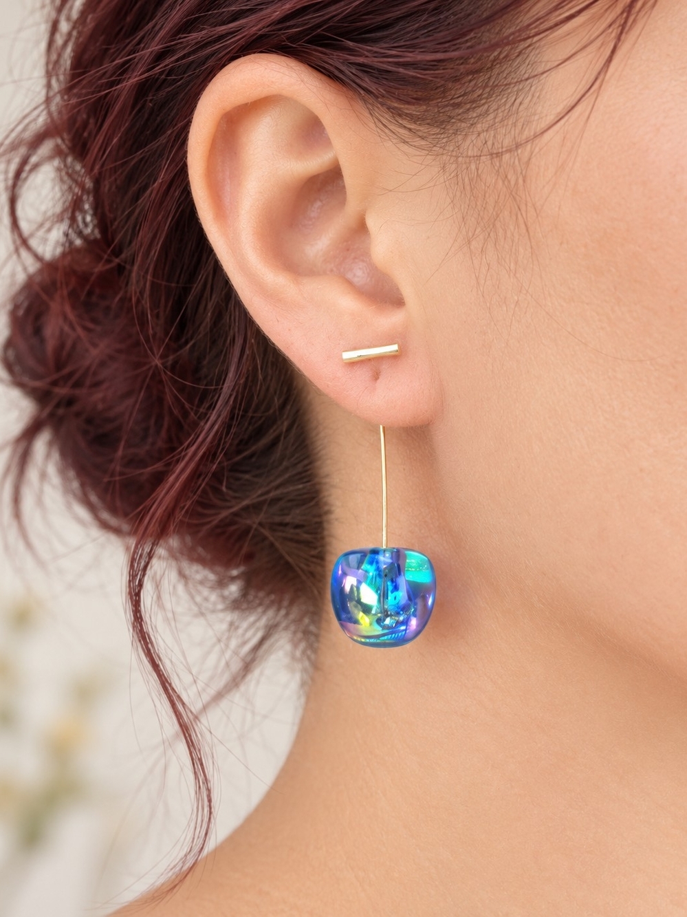 MODCLOTH IRIDESCENT BLUE CHERRY DROP EARRINGS
